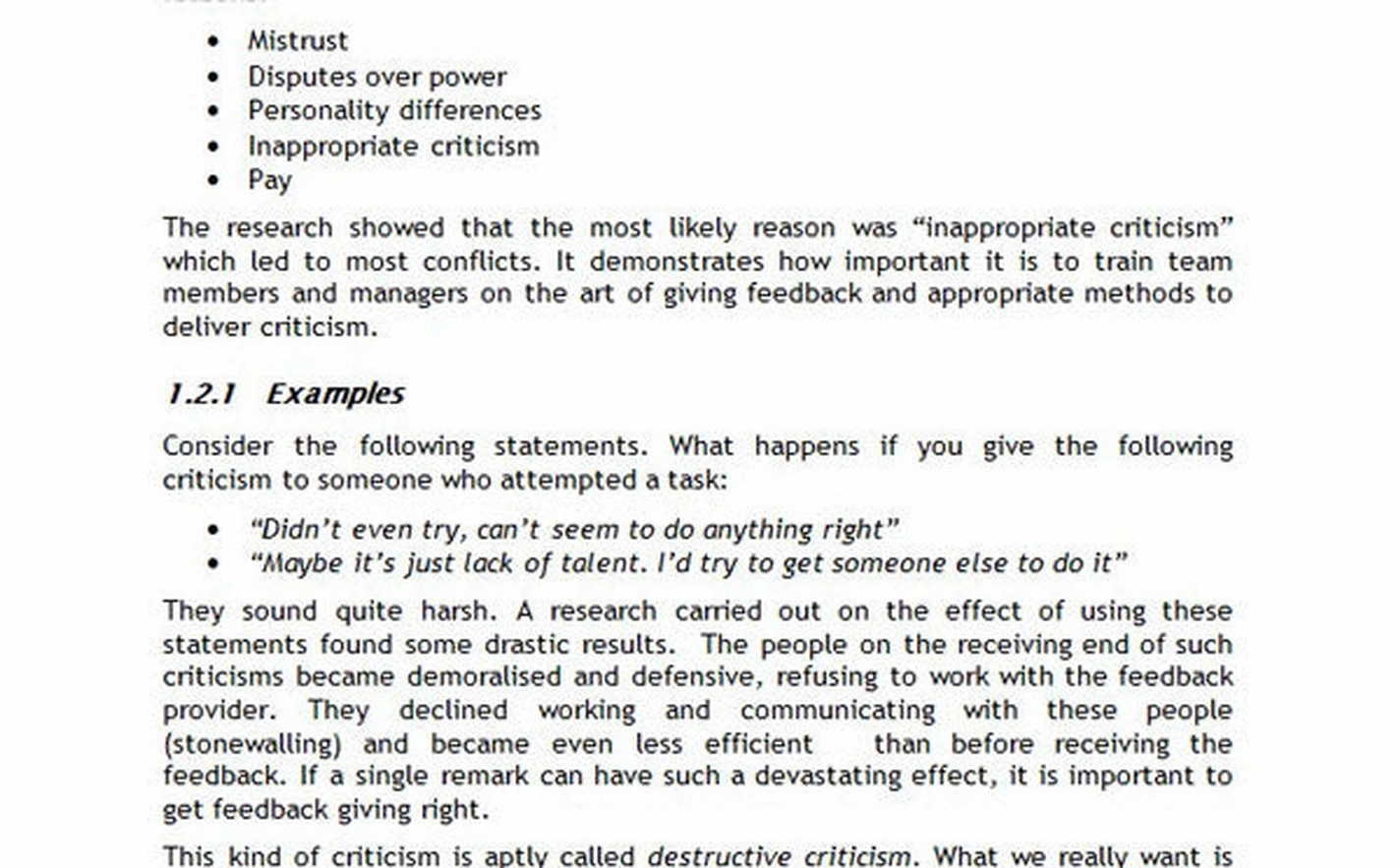 Criticism response course